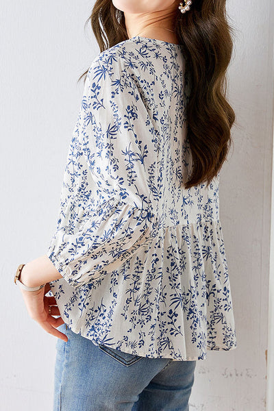 Fashionable Casual Floral Print Three-Quarter Sleeve Shirt