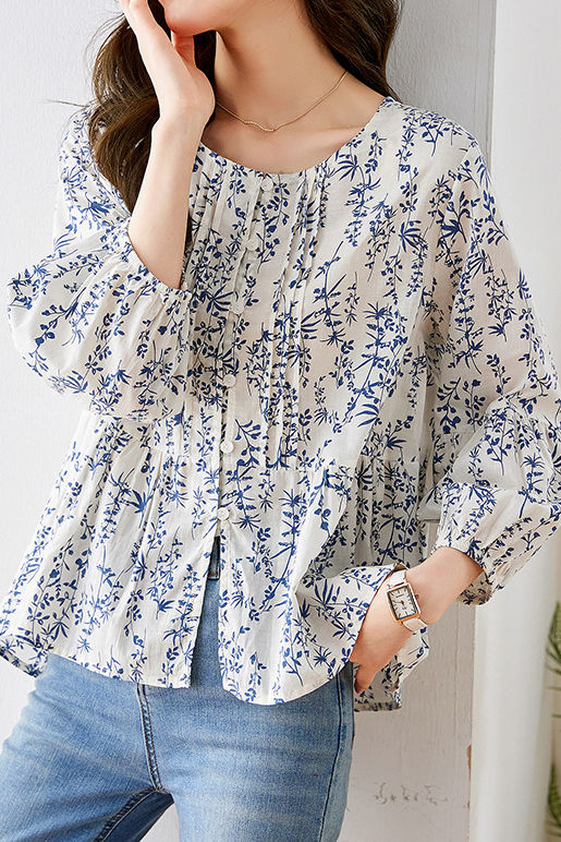 Fashionable Casual Floral Print Three-Quarter Sleeve Shirt