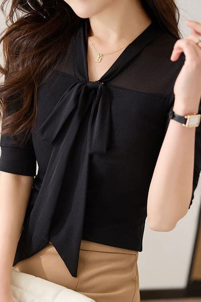 Elegant temperament mesh short-sleeve T-shirt
