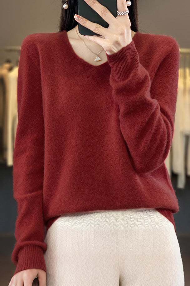 Early autumn simple loose V-neck pullover sweater