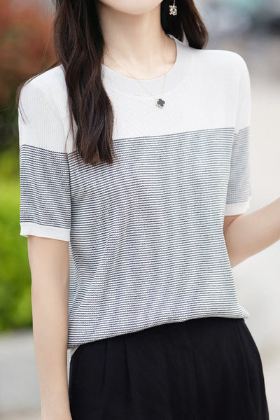 Casual color-block pinstripe knitwear