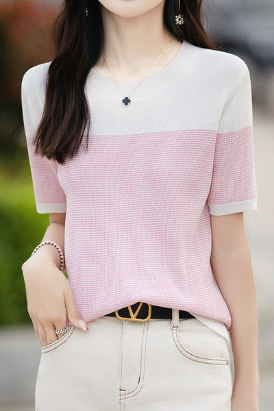 Casual color-block pinstripe knitwear