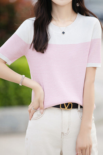 Casual color-block pinstripe knitwear