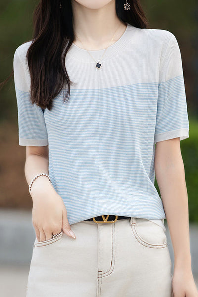 Casual color-block pinstripe knitwear