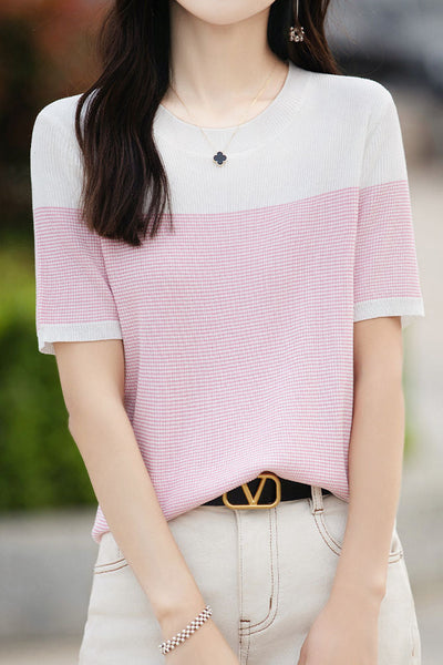 Casual color-block pinstripe knitwear