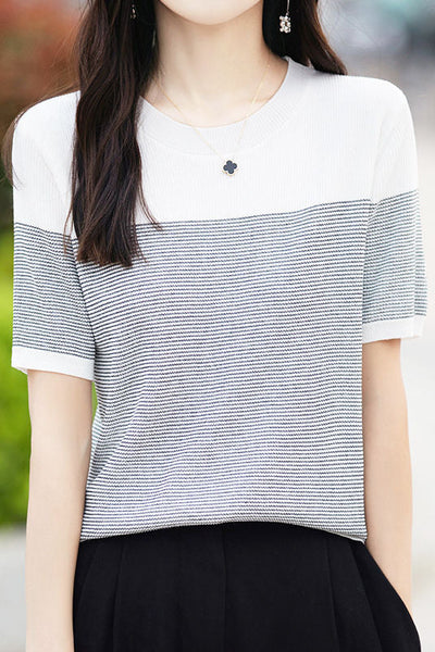 Casual color-block pinstripe knitwear