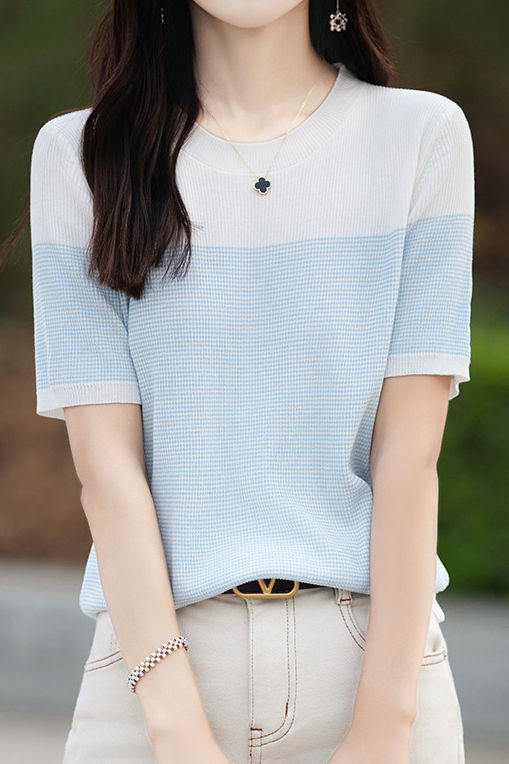 Casual color-block pinstripe knitwear
