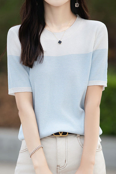 Casual color-block pinstripe knitwear