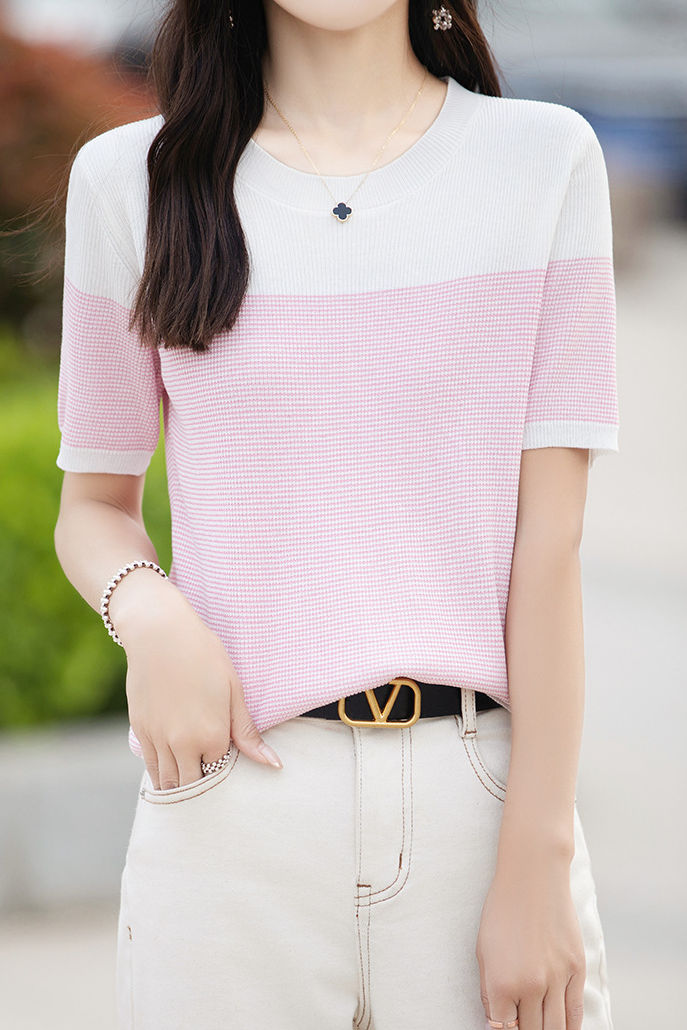 Casual color-block pinstripe knitwear