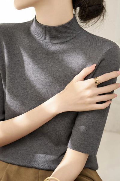 Early autumn simple semi-high neck five-sleeve knitted base shirt