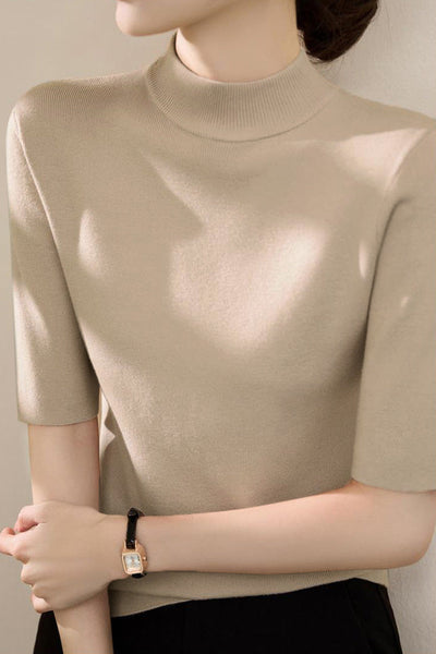 Early autumn simple semi-high neck five-sleeve knitted base shirt