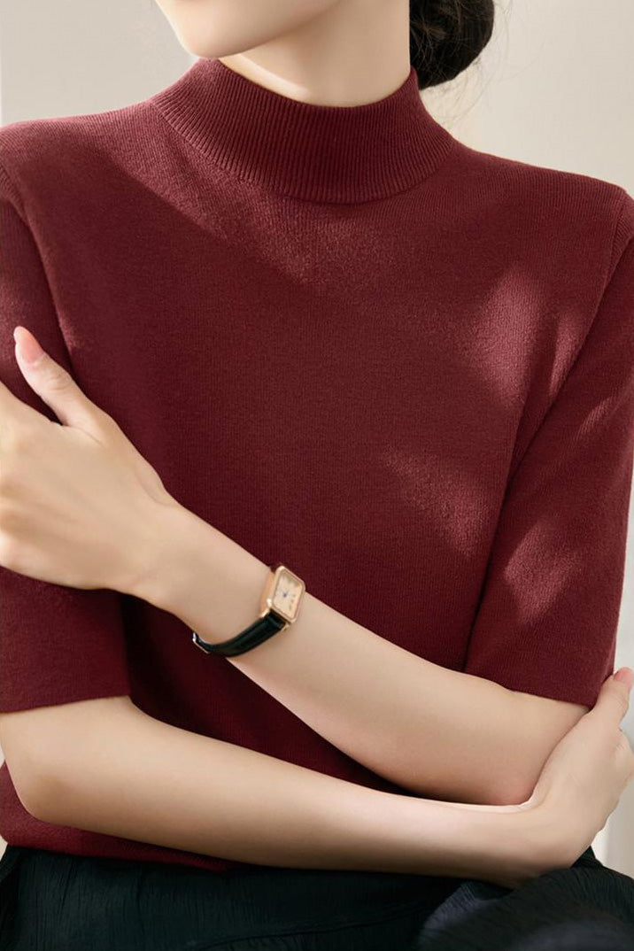Early autumn simple semi-high neck five-sleeve knitted base shirt