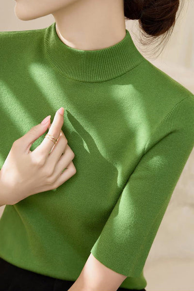 Early autumn simple semi-high neck five-sleeve knitted base shirt