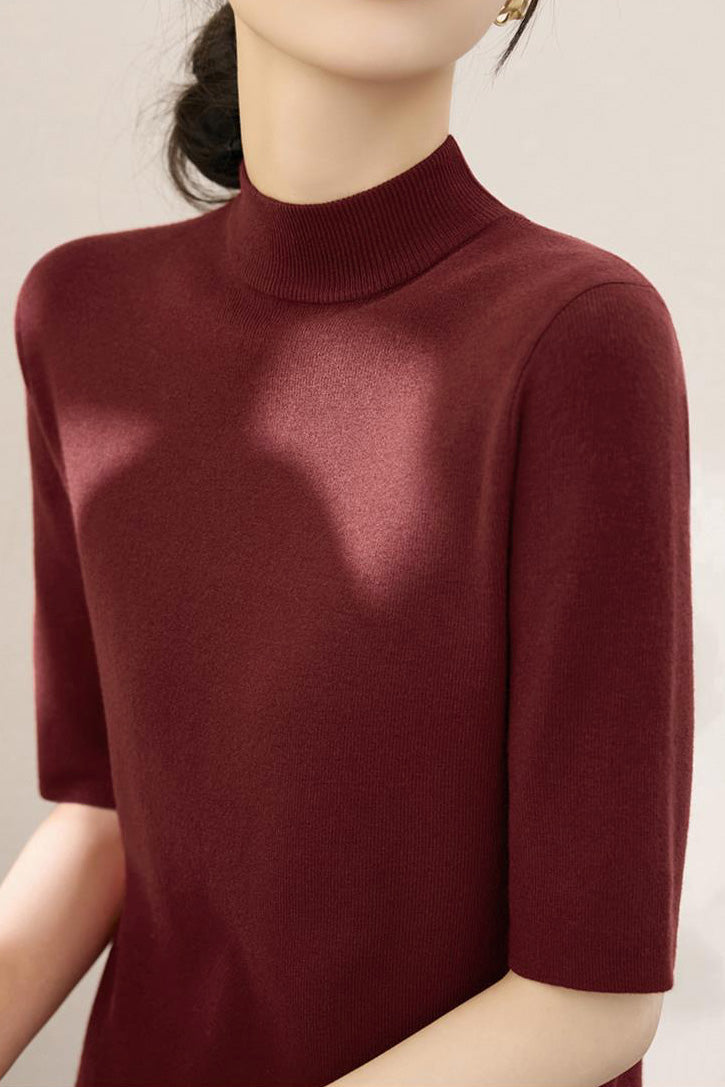 Early autumn simple semi-high neck five-sleeve knitted base shirt