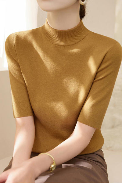 Early autumn simple semi-high neck five-sleeve knitted base shirt