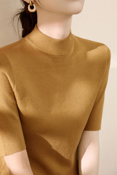 Early autumn simple semi-high neck five-sleeve knitted base shirt