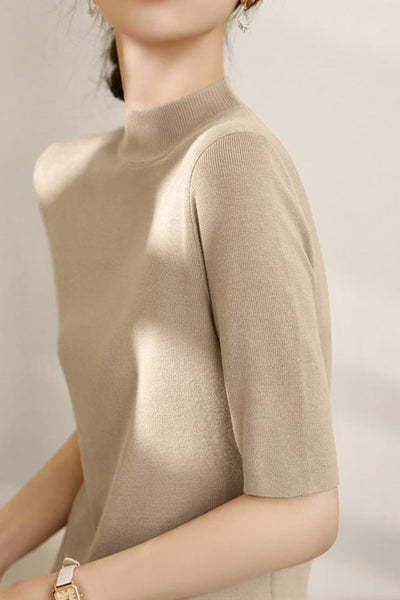 Early autumn simple semi-high neck five-sleeve knitted base shirt
