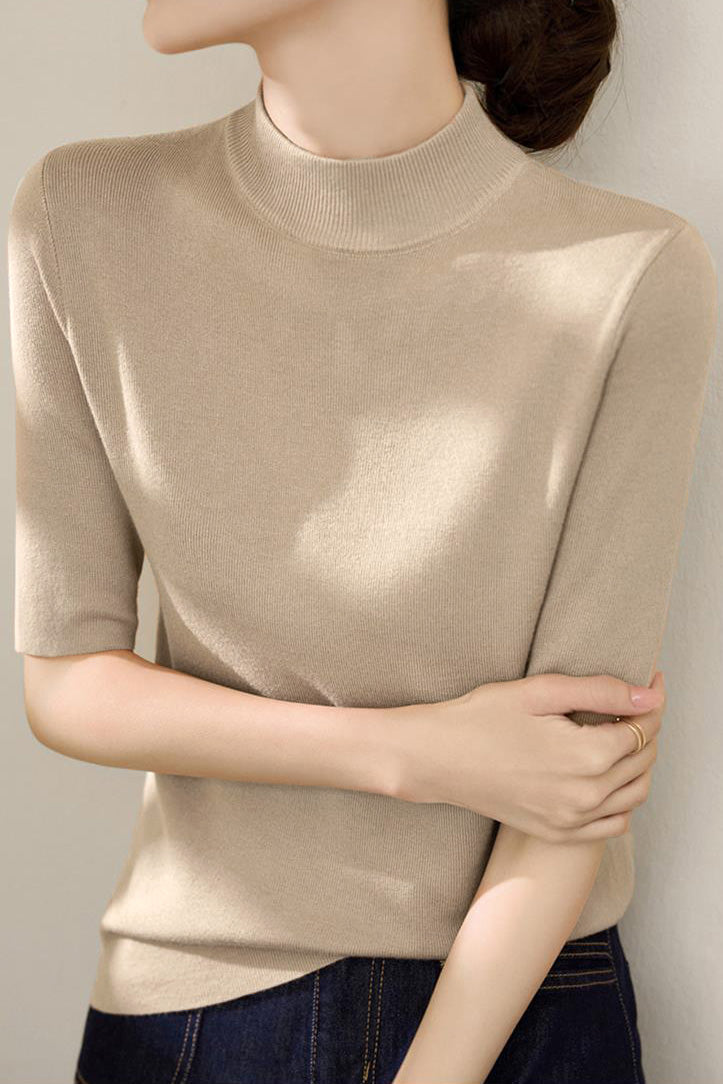 Early autumn simple semi-high neck five-sleeve knitted base shirt