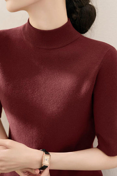 Early autumn simple semi-high neck five-sleeve knitted base shirt