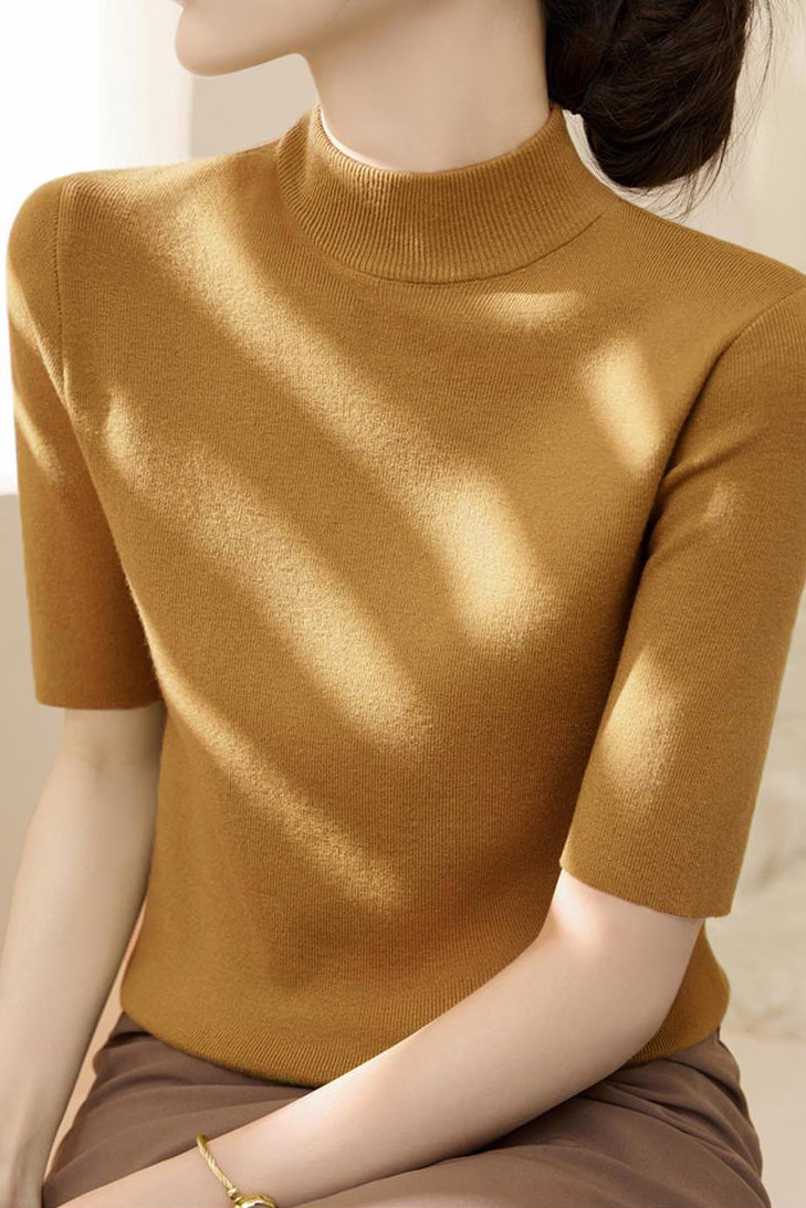Early autumn simple semi-high neck five-sleeve knitted base shirt