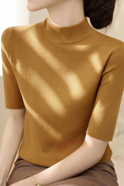 Early autumn simple semi-high neck five-sleeve knitted base shirt
