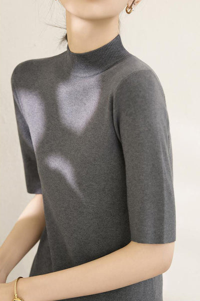 Early autumn simple semi-high neck five-sleeve knitted base shirt