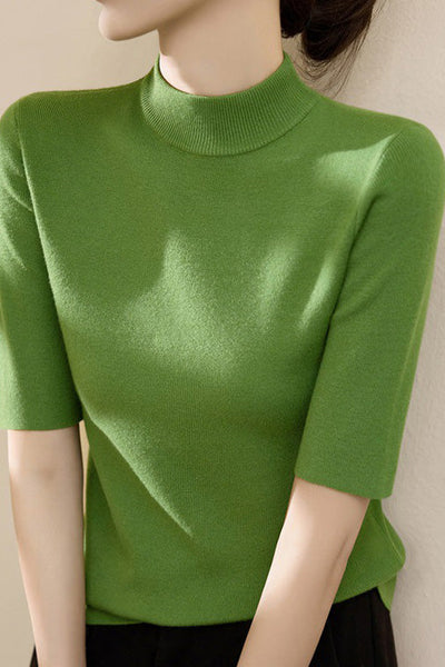 Early autumn simple semi-high neck five-sleeve knitted base shirt