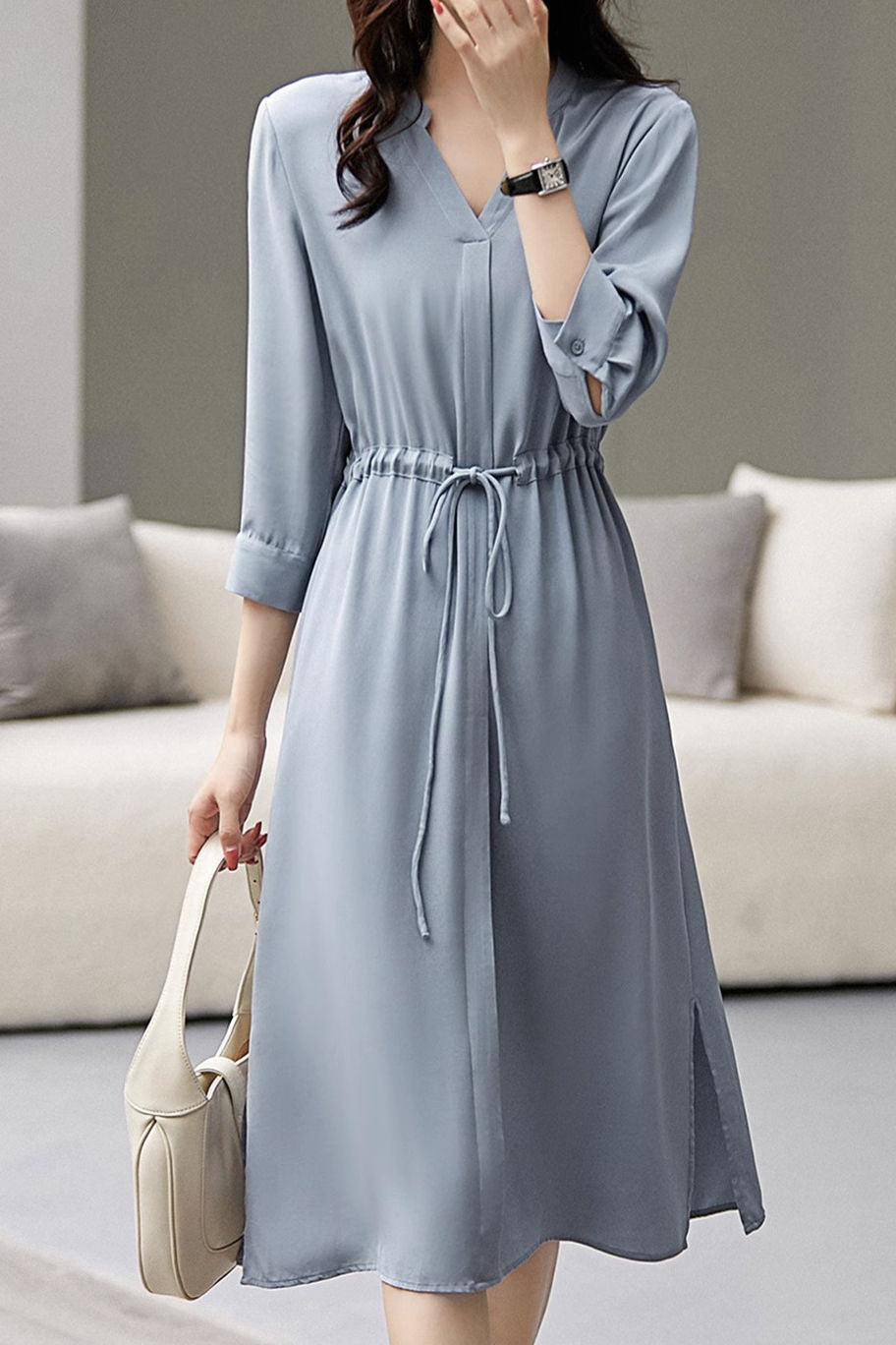 Elegant commuting waist-tightening shirt dress