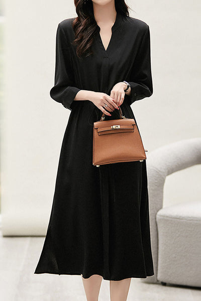 Elegant commuting waist-tightening shirt dress
