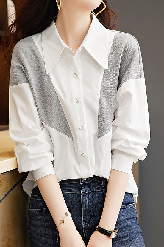 Casual commuting color-block spliced shirt