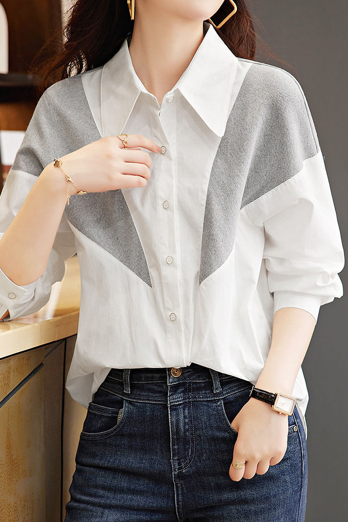 Casual commuting color-block spliced shirt
