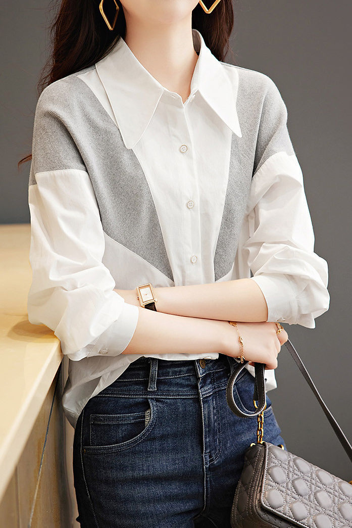 Casual commuting color-block spliced shirt