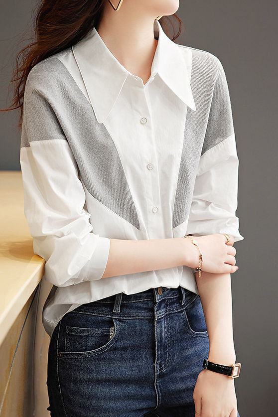 Casual commuting color-block spliced shirt