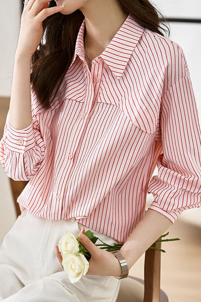Casual commuting long-sleeve striped shirt