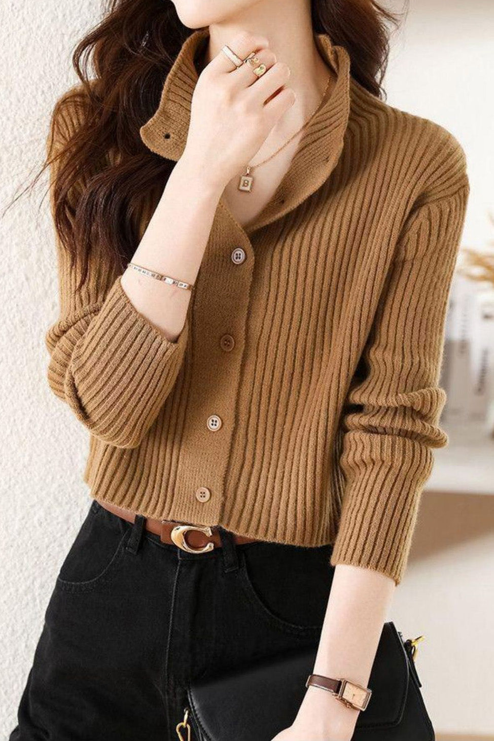 Fashionable casual semi-high neck sweater