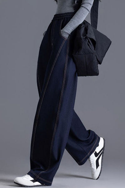 Fashionable elastic waist curved-leg jeans