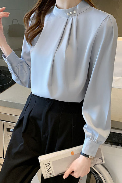 Exquisite pearl satin shirt