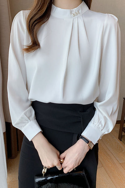 Exquisite pearl satin shirt
