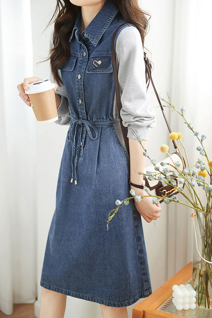 Casual denim spliced dress