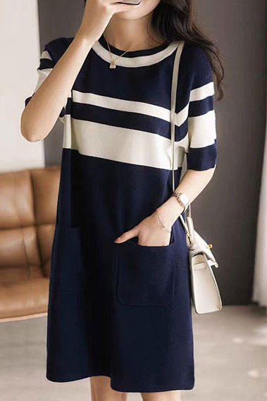 Simple Color-block Horizontal Striped Dress