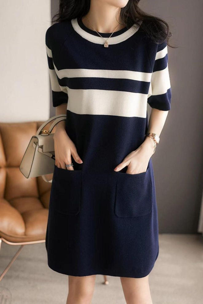 Simple Color-block Horizontal Striped Dress