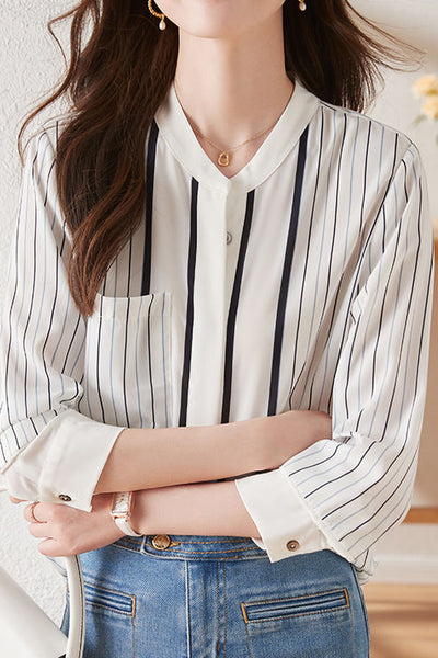Simple commuter striped long-sleeve shirt
