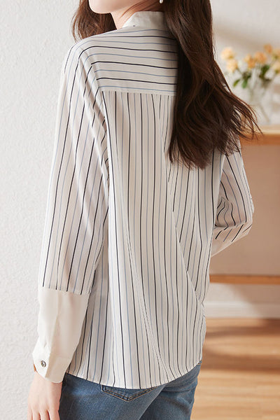 Simple commuter striped long-sleeve shirt