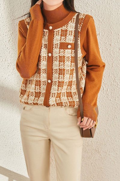 Early autumn elegant fake two-piece pullover sweater