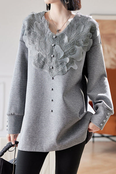 Early autumn stylish casual lace paneled sweatshirt