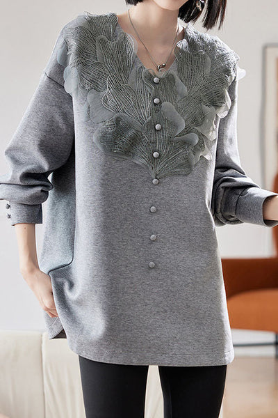 Early autumn stylish casual lace paneled sweatshirt