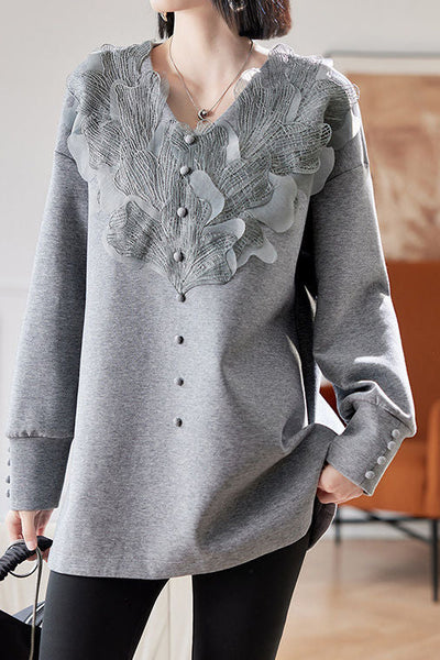 Early autumn stylish casual lace paneled sweatshirt