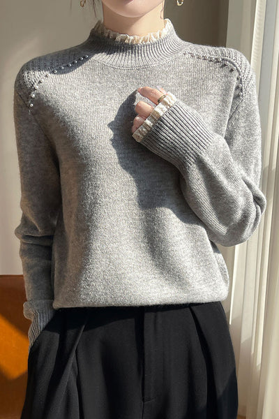 Early autumn lace trim turtleneck base sweater