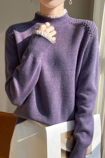 Early autumn lace trim turtleneck base sweater