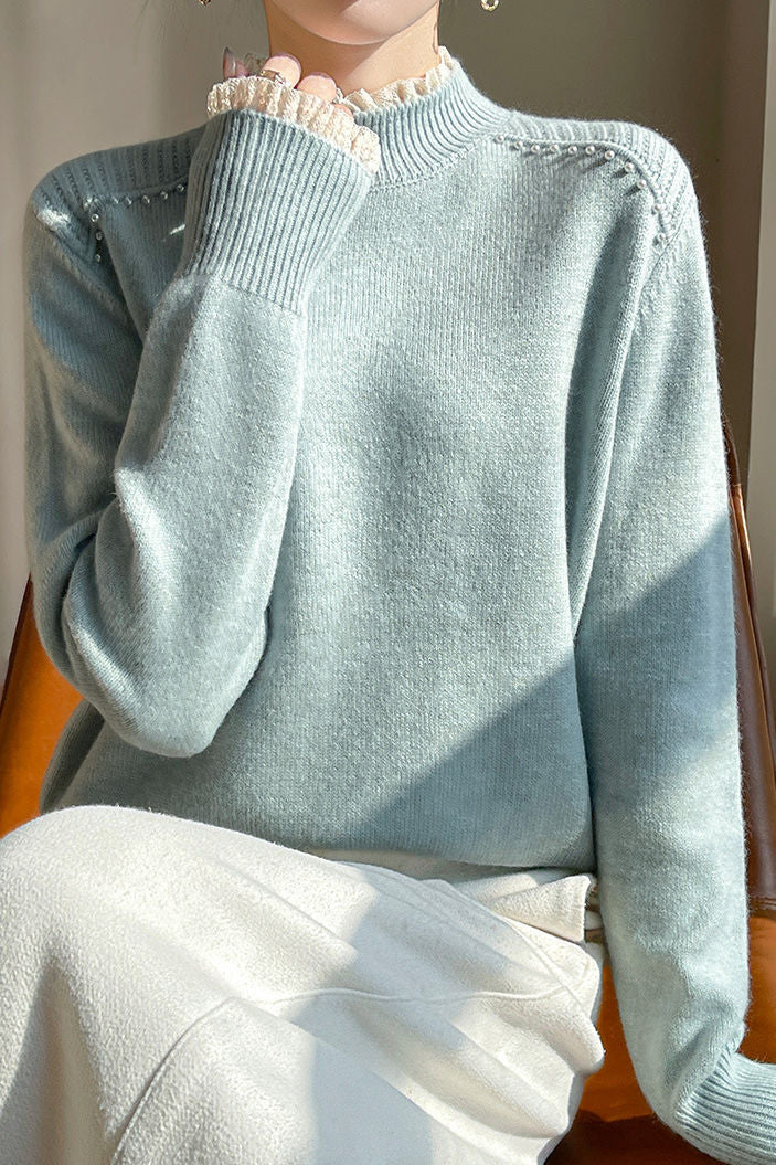 Early autumn lace trim turtleneck base sweater